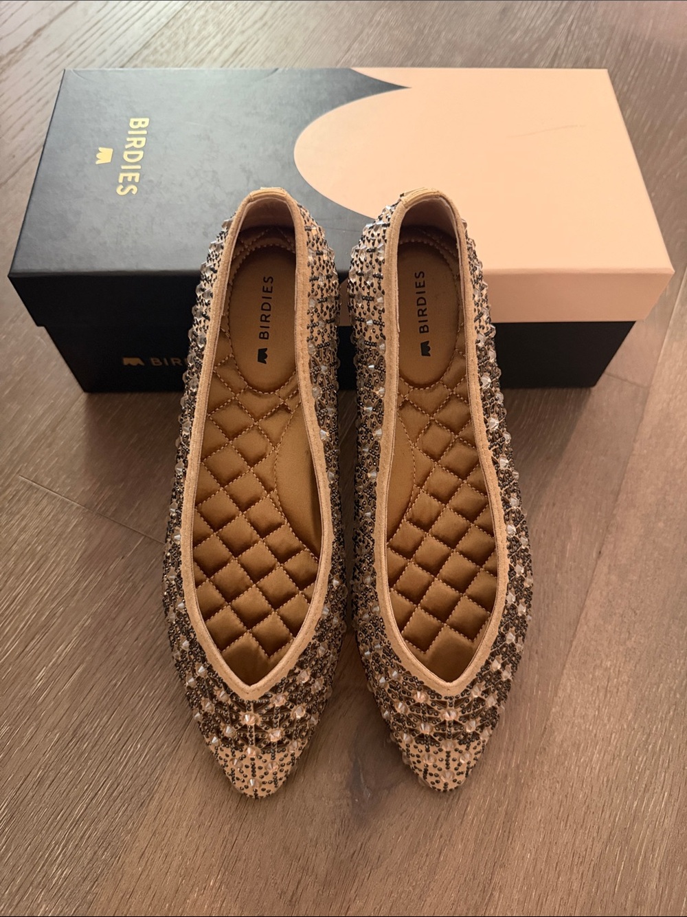 Birdies Women's Goldfinch Crystal Suede Pointed Flats